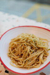 Spaghetti Aglio Olio Served in a Restaurant