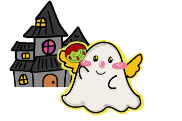 A cute little ghost with castle