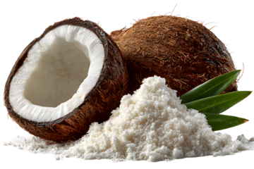 PNG, Coconut with powder isolated on white backgroun