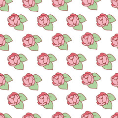 Botanical Rose Inspired Seamless Floral Design. Floral pattern resembling roses, peonies, or camellias. Perfect for fabric, wallpaper, stationery, packaging, wrapping, and elegant decorative projects.