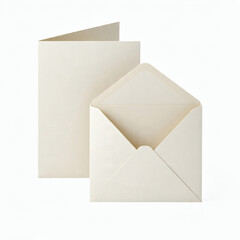 Open Cream Colored Envelope And Matching Folded Card On A White Background