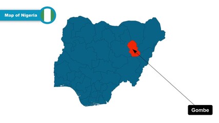 Gombe Map Video, Nigeria map, Political Map of Nigeria, with all states, national flag and borders, travel, education, geography, and global studies.