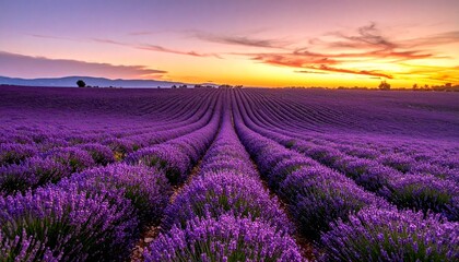 Lavender Fields at Sunset A Vibrant Landscape of Purple Blooms Under the Golden Hour Sky