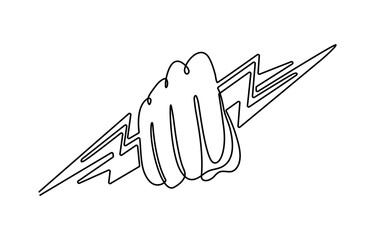 Continuous one line drawing of an vintage power fist. Three Fists Representing Unity and Strength