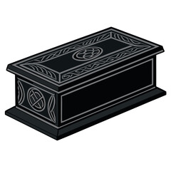 Solid Black Casket of Ancient Winters Silhouette with Norse Carvings on White Background (2).eps