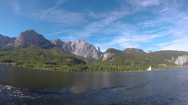 Boat trip on Lake Grundlsee, Subjective tracking shot, Salzkammergut, Styria, Austria