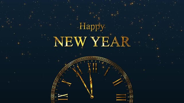 happy new year gold clock countdown animation, winter holiday and christmas timer blue motion background	