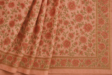 Traditional Indian textile  pink floral embroidered sari