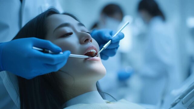 若い女性が歯科検診を受けている様子