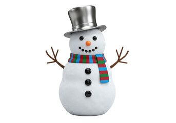 Isolated cheerful snowman with winter hat and scarf, Christmas and holiday greeting