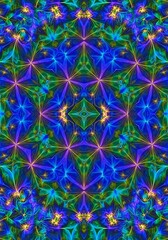 Kaleidoscopic symphony of vibrant hues: An intricate digital art creation evokes a sense of cosmic wonder