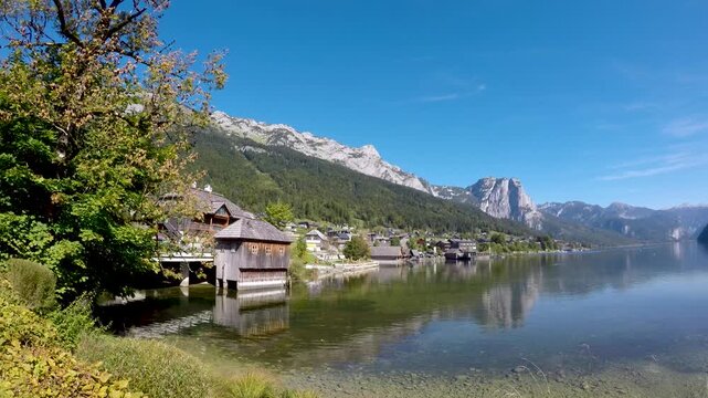 View of the town of Grundlsee, Salzkammergut, Styria, Austria
