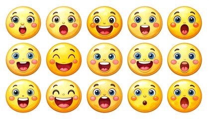 Fototapeta premium Cartoon yellow faces with various expressions