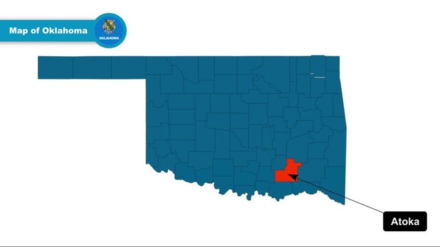Atoka Map Video, Oklahoma map, Political Map of Oklahoma, Oklahoma United States,with all states, national flag and borders, travel, education, geography, and global studies.
