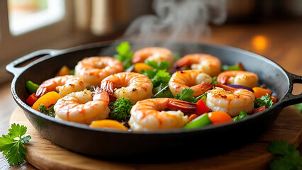 Stir fried vegetables chicken and shrimp with vegetables