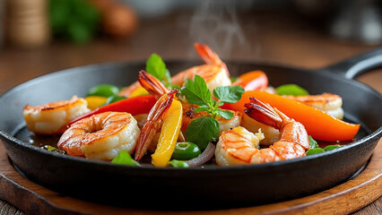 Stir fried vegetables chicken and shrimp with vegetables