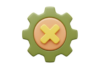 Obraz premium Isolated Cogwheel Gear with Cross Mark, Cancellation Setting, Error Symbol, or Disconnection