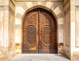 Ornate wooden doors in archway