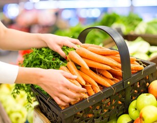 Woman shopping for fresh carrots