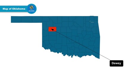 Dewey Map Video, Oklahoma map, Political Map of Oklahoma, Oklahoma United States,with all states, national flag and borders, travel, education, geography, and global studies.