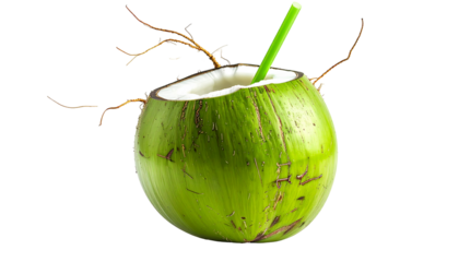 Fresh coconut drink with straw
