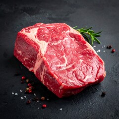 Raw steak on dark surface