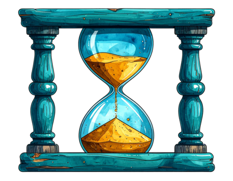 Vintage hourglass on a teal wooden stand