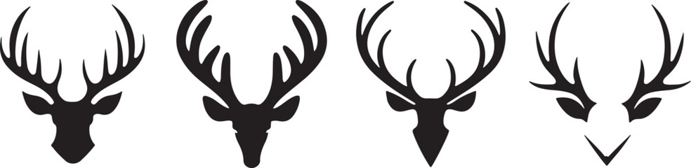 Obraz premium Antlers icon, Deer antlers silhouette, Elk antler vector, Hunting trophy graphic, Moose antlers outline, Wild antlers clipart, Animal antlers logo, Stag antler illustration, Nature antlers design, Dee