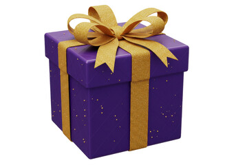 Isolated Gift Box Present with Golden Bow and Ribbon for Christmas, Birthday, or Celebration