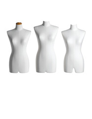 Three white mannequin busts of varying sizes