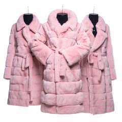 Three light pink faux fur coats