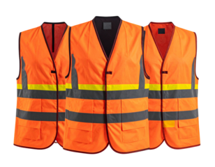 Three safety vests in bright orange