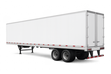 White cargo semi trailer mockup on transparent background
