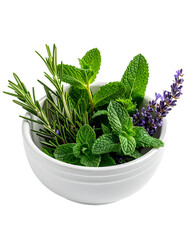 Fresh herbs in a white bowl