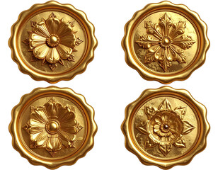 Four golden decorative rosette designs