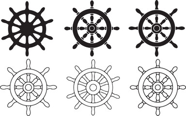 Ship wheel icon, Nautical wheel vector, Marine steering silhouette, Sailing ship artwork, Ocean navigation clipart, Captain wheel design, Boat steering graphic, Ship control illustration, Vintage whee