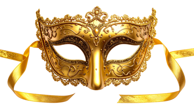 Ornate golden mask with ribbons