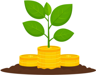 A sprout growing from a stack of coins in the ground