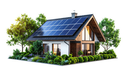 Modern home with solar panels on a sunny day