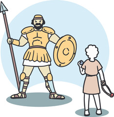 David and Goliath Battle Biblical Scene Vector Art. Perfect for Christian education, Sunday school lessons, Bible storybooks, and faith-based designs