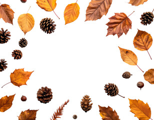 Autumnal Frame of Leaves and Pine Cones