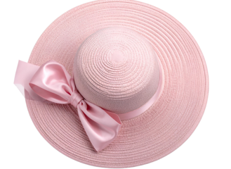 Top-View Pink Ladies Hat with Ribbon Bow PNG Isolated on Transparent Background