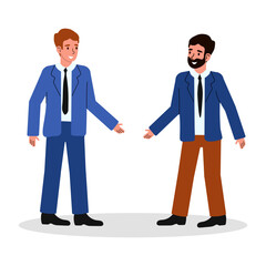 Business professionals greet each other with smiles and outstretched hands during a meeting in a bright office setting