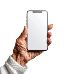Aged hand holding a blank smartphone (1)