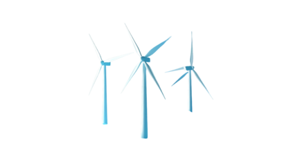 Three stylized wind turbines against a black background