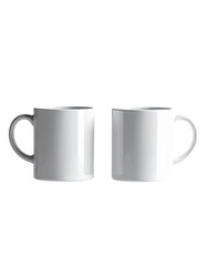 Two identical white mugs