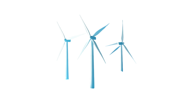 Three stylized wind turbines against a black background