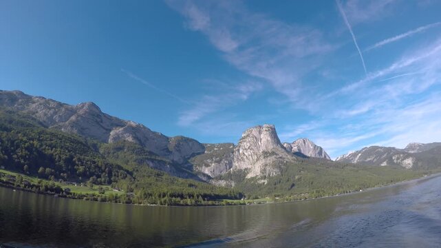 Boat trip on Lake Grundlsee, Subjective tracking shot, Salzkammergut, Styria, Austria