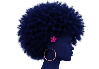 Isolated woman in profile with afro hairstyle, hoop earrings, and flower in her hair