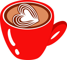 cute cup of hot latte art heart love shape coffee drink beverage vector cartoon illustration